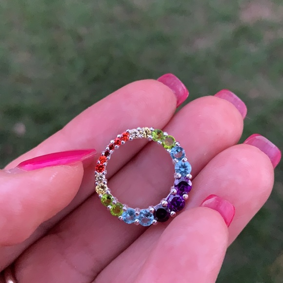 Sterling Silver Small Multi-Colored CZ Pendant - Picture 17 of 17